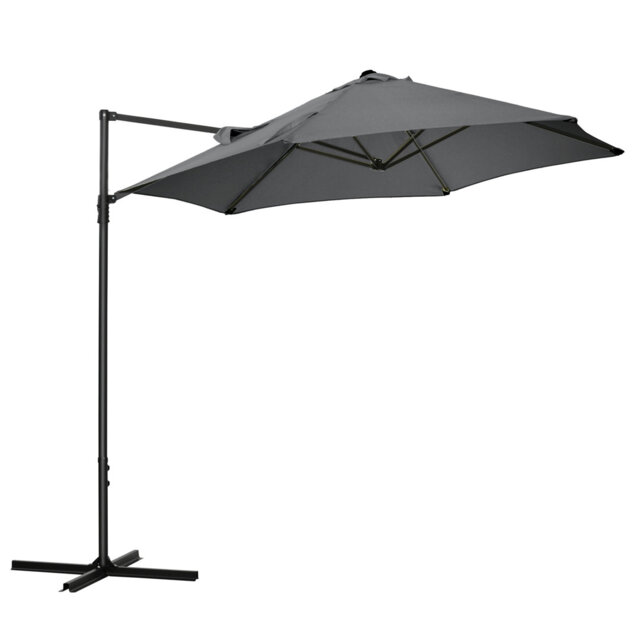2.5m Garden Cantilever Parasol, Offset Roma Hanging Umbrella, 360° Rotation, Two-tier Ventilated Canopy, Powder Coated Steel Frame, Cross Base Include