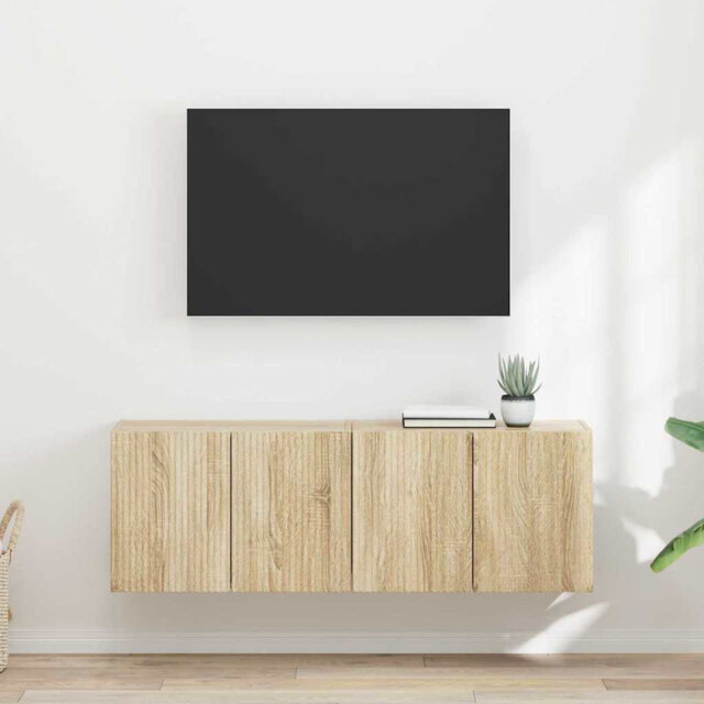 TV Wall Cabinet 2 Pcs Black 59.5 X 31 X 40 Cm Engineered Wood