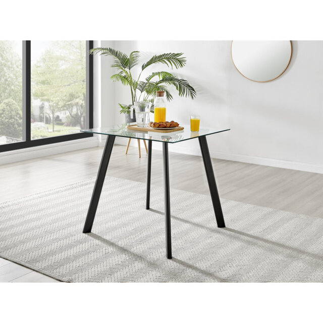 Scandinavian Style Glass and Metal Leg Square Dining Table - Modern Minimalist Design