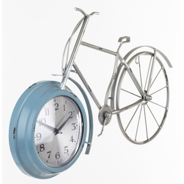Industrial Analog Metal Quartz Tabletop Clock in Silver/Blue