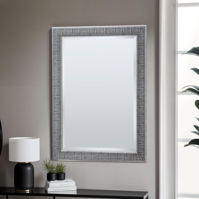 Abbie Cobble Framed Wall Mounted Accent Mirror in Distressed Silver
