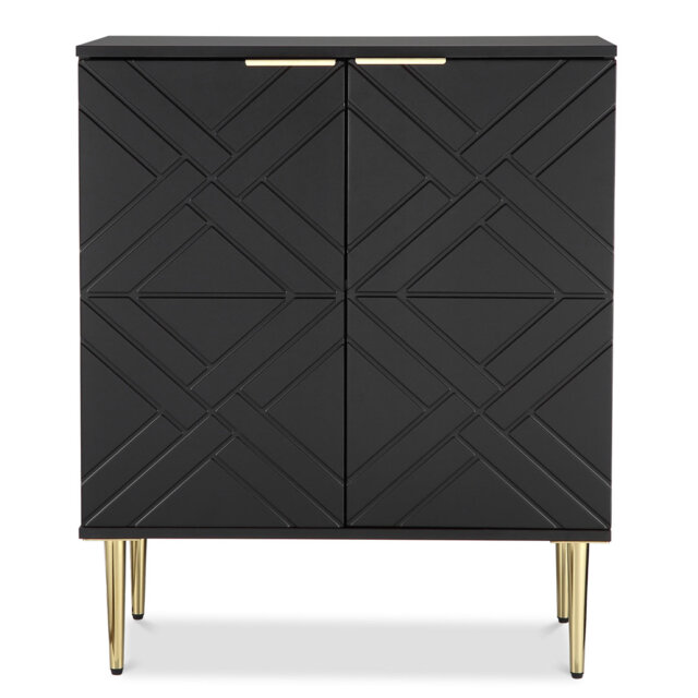 Modern 3D Embossed Sideboard Cabinet with Adjustable Shelf - Gold Handles & Raised Legs, Sturdy Engineered Wood for Hallway, Dining Room & Living Room