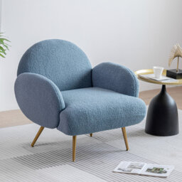 Accent Sherpa Chair Comfy Modern Living Room Chair Fabric Mid Century Bedroom Chair With Legs Arm Chair For Reading Bedroom Single