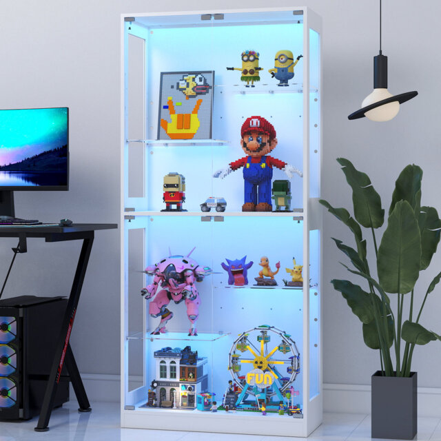 Bexli Display Cabinet with RGB LED Lights & Tempered Glass Doors, 5-Tier Tall Curio Cabinet