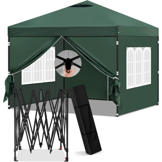 Gazebo 3 X 3 M, Folding Gazebo With Side Walls, Waterproof, Stable, Winterproof, Outdoor Garden Gazebo, Party Tent, Garden Tent, Height Adjustable, Uv