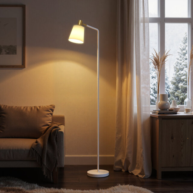 HOMCOM Floor Lamp with 350° Rotatable Head, Modern Standing Lamp, White