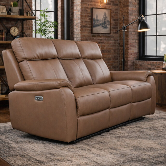 Windsor Powerglide Power Recliner Real Leather Sofa With USB Charging