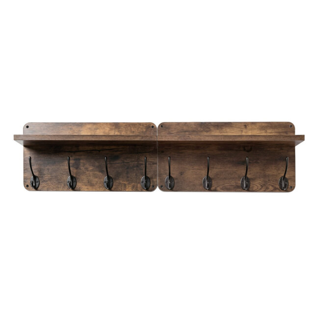 Wall Coat Rack 2 PCS 8 Hooks Wall Mounted Heavy Duty Wooden Organiser