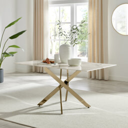 Lenworth Luxury Marble Effect Glass 6 Seater Dining Table - Modern Statement Design