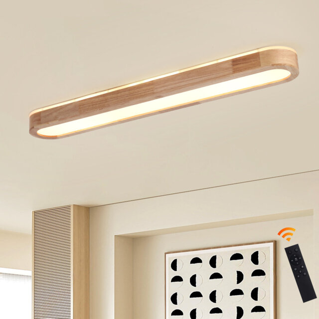 Modern Linear Wood Dimmable LED Flush Mount with Remote