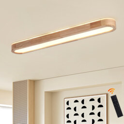 Modern Linear Wood Dimmable LED Flush Mount with Remote