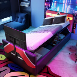 Gaming Bed With LED Lights, TV Mount & Storage