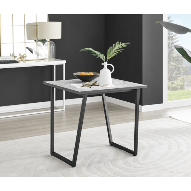 Sleek Industrial Design White Marble Effect Melamine Dining Table 80cm x 80cm