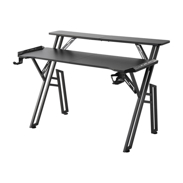 Gaming Desk with LED Lights and Monitor Stand