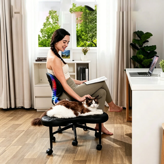 Ergonomic Cross Legged Office Chair with Wheels - Adjustable Height for Meditation, ADHD Desk & Yoga - Wide Criss Cross Design with Lumbar Support, Kn