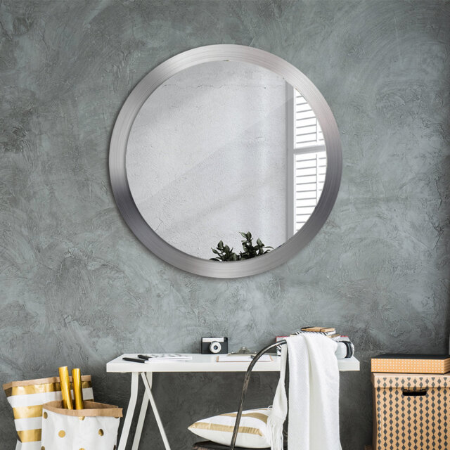 Huldar Round Glass Framed Wall Mounted Accent Mirror in Grey