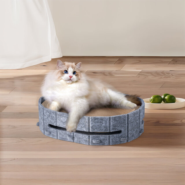 Round Corrugated Paper Cat Scratcher Nest Felt Cat Bed with Toy