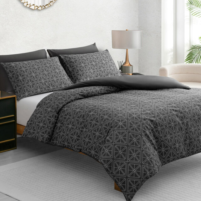 Microfiber Geometric Duvet Cover Set