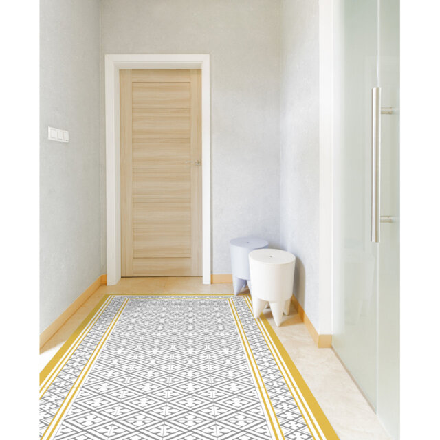 Vinyl Floor Mat for Home, hydraulic style, non-slip PVC, Palace mustard and grey 200x266