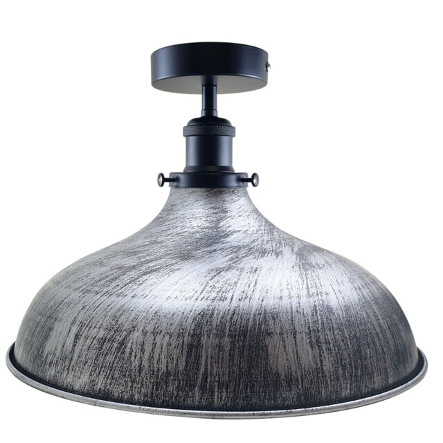 Industrial Ceiling Light E27 Flush Mount 36cm Brushed Silver Lampshade Metal for Living Room Bedroom Porch Café