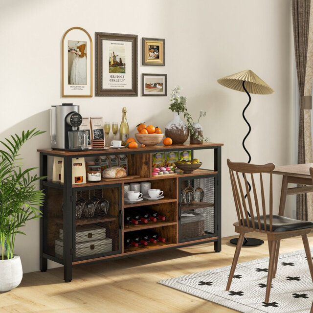 Wine Bar Cabinet 140Cm Industrial Kitchen Buffet Sideboard With Storage