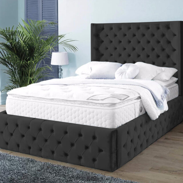 Buckingham Chesterfield Velvet Upholstered Bed Frame - Deep Button, Sprung Slats