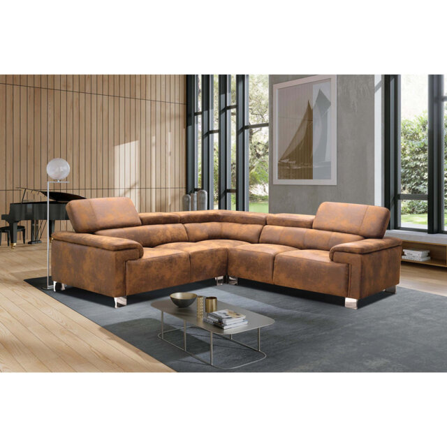Calysta Leather Air Suede Look Corner Sofa with Adjustable Headrests