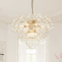 Wellmet Black Capiz Shell Chandelier - 5 Light Coastal Boho Pendant, 20" Dia, 56" Height
