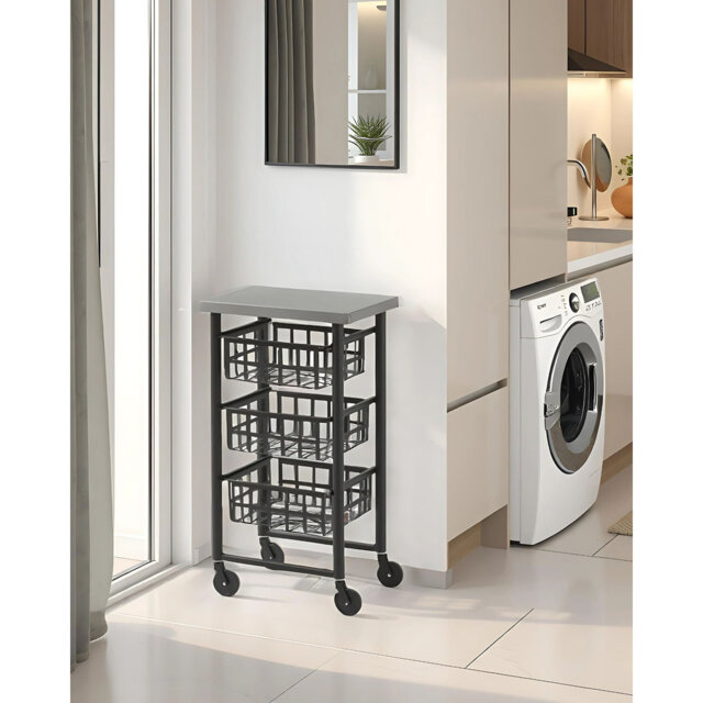 Nelia 45cm W Steel Kitchen Trolley with Stainless Steel Top