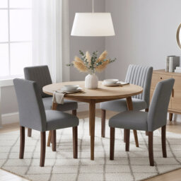 Solid Wood Dining Chair With Ergonomic Back & Cushioned Seat, Breathable Fabric In Multiple Colors