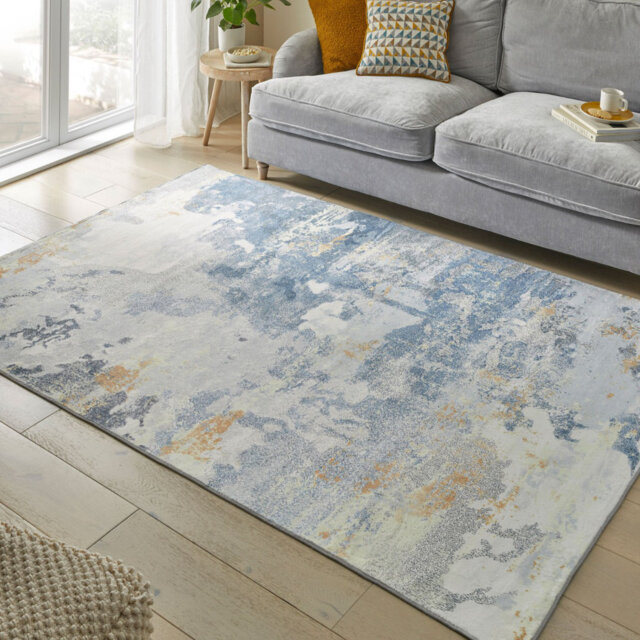 Grey Abstract Rug, Stain Resistant Area Rug For Bedroom, & Dining Room