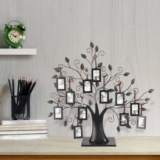 TRIXES Family Tree Photo Frame – 12 Detachable Frames for Your Loved Ones – Freestanding Black Metal