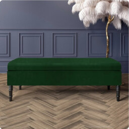 Safar Plain Upholstered Plush Velvet Ottoman Storage Bench with Black Turned Wooden Legs