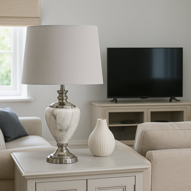 Waukomis 61cm Marble Effect Metal Table Lamp