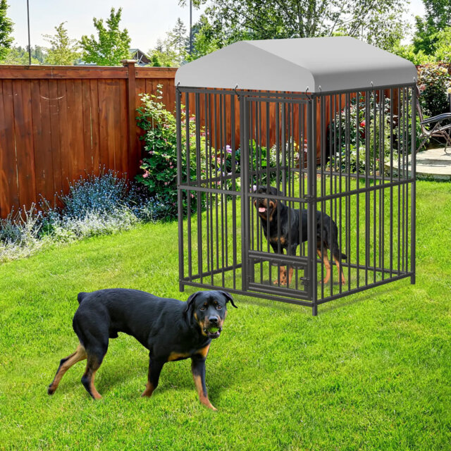 Extra Large Dog Kennel Outdoor Dog Run, 1.2x1.2x1.8m Heavy-Duty Metal Dog Pen with Waterproof Roof Cover, Secure Anti-Chew Dog Cage for Garden & Outsi