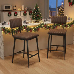 Bar Stools Set of 2 w/Back & Footrest,Modern PU Leather Bar Stools Set with Thick Cushion & Thickened Metal Legs, Upholstered Counter Height Bar Stool