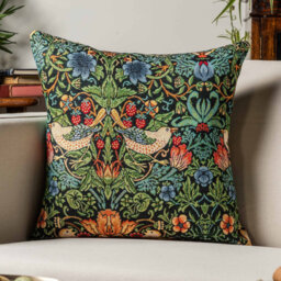 William Morris Strawberry Thief Tapestry Cushion in Black