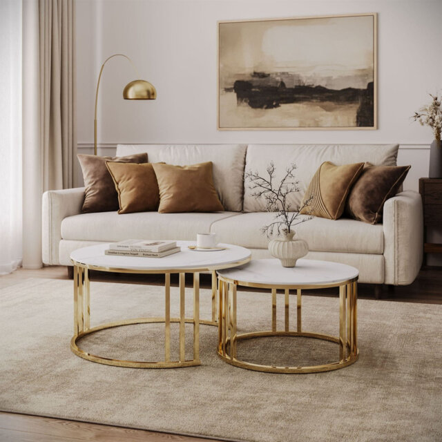 IRA 2-in-1 Coffee Table Set with Gold Base and Marble Top