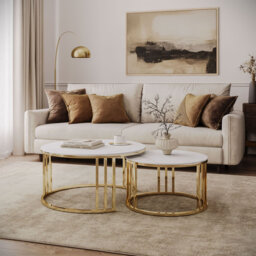 IRA 2-in-1 Coffee Table Set with Gold Base and Marble Top