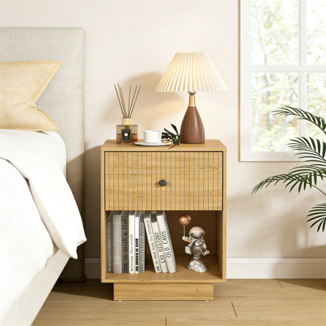 Modern Solid Oak Bedside Table With Drawers, Wooden Nightstand With Storage For Bedroom, Living Room Or Small Spaces