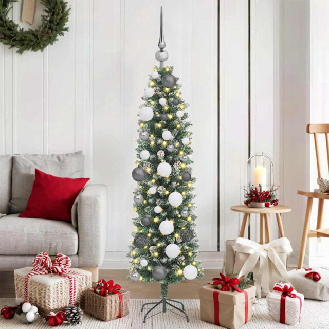 vidaXL Artificial Slim Christmas Tree with 150 LEDs Green