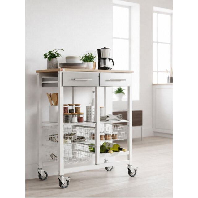 Bennington 71cm W Steel Kitchen Island and with Locking Wheels