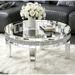 Glass Mirrored Four Leg Coffee Table Diamonds Inlay Low Coffee Table 90.3x90.3cm