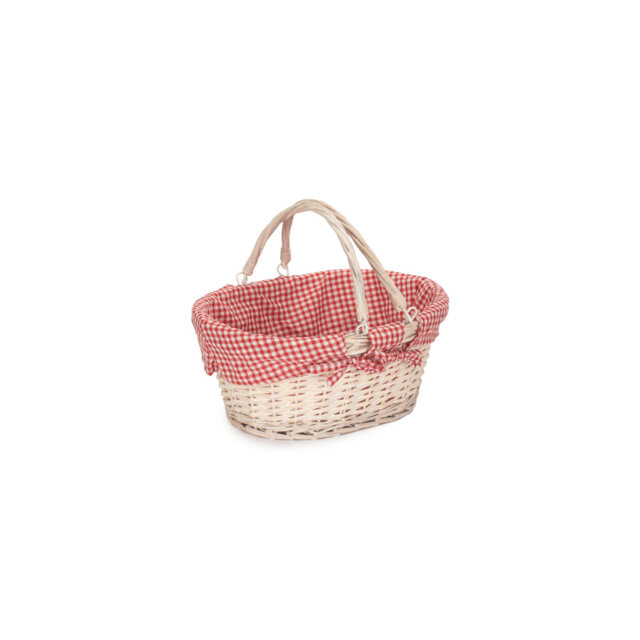 Wicker Swing Handled Shopping Basket with Red & White Lining