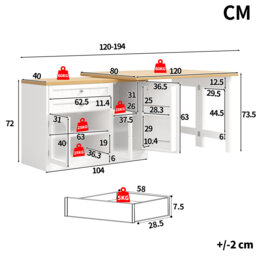 194 cm W Kitchen Island