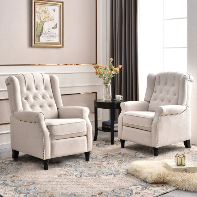 76cm Wide Classic Push Back Recliner with Tufted Back and Rivets