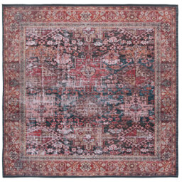 Tucson Vintage Look Machine Washable Non-Slip Area Rug in Red, Navy & Beige
