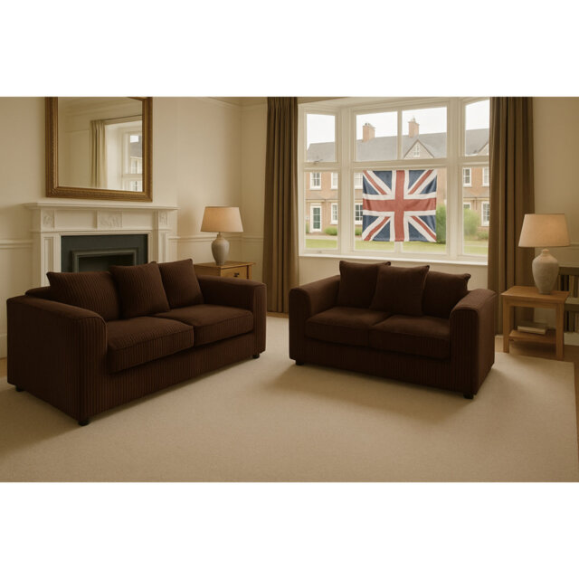 Two Piece 3 and 2 Seater Jumbo Cord Fabric Sofa Set