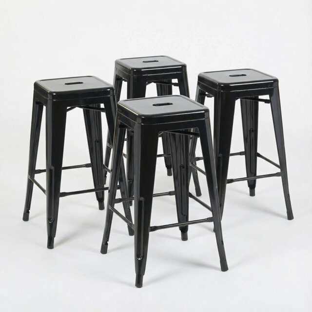 "Red Gloss Bistro 4 Pack 24"" Bar Stool Ready Assembled Foot Rest Galvanised Steel"