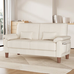 180cm corduroy 2-seater sofa with solid wood frame, spring seat cushion and two throw pillows
